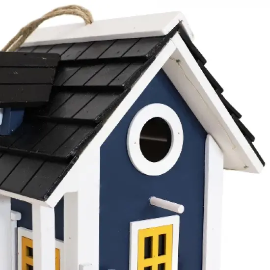 Sunnydaze 9.25" Charming Cottage Wood Hanging Bird House with Solar Light Blue image {9}