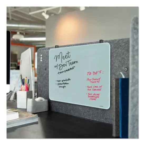 U Brands Cubicle Glass Dry Erase Board, 20 x 16, White Surface image {1}