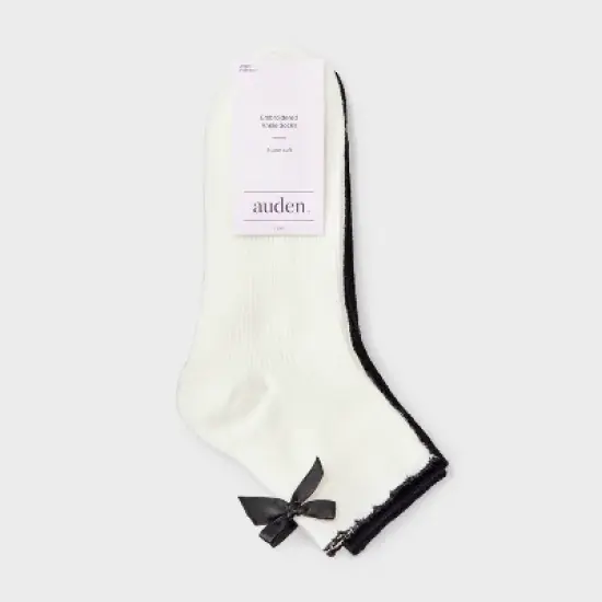 Women's Scallop Edge Bow Ultra Soft Rib-Knit 2pk Ankle Socks - Auden&trade; Ivory/Black 4-10 image {1}
