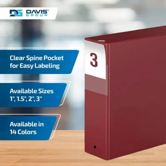 Premium Economy 3" Round Ring Binder 6pk Burgundy: Davis Group, Hard Cover, 600 Sheet Capacity, 2 Pockets, Polypropylene image {4}
