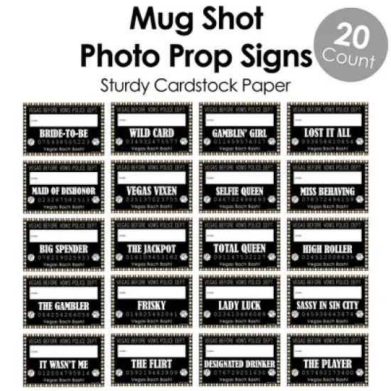 Big Dot of Happiness Vegas Before Vows - Las Vegas Bridal Shower or Bachelorette Party Mug Shots - Photo Booth Props Mugshot Signs - 20 Count image {3}