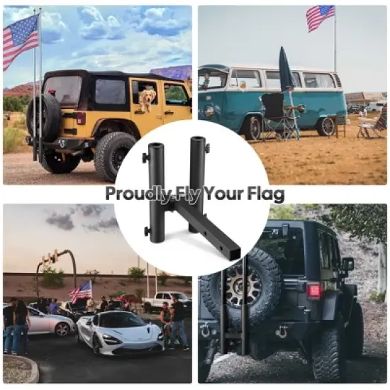 Yescom 1 9/16" Hitch Mount Dual Flag Pole Holder Bracket for Truck Car Trailer SUV RV Jeep image {1}