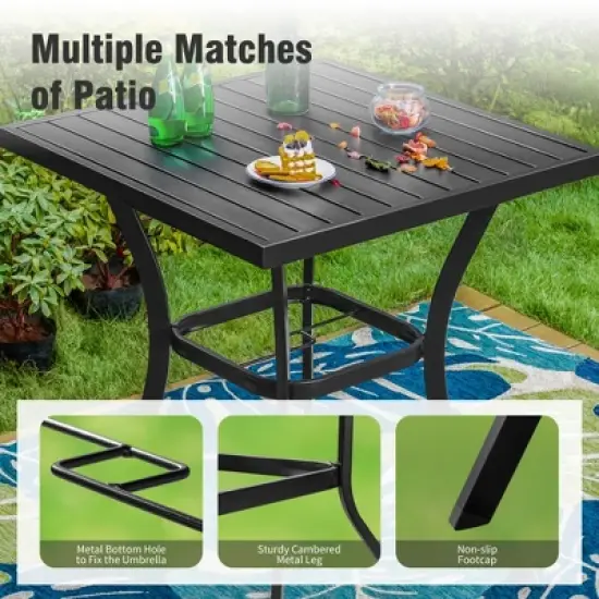Captiva Designs 5pc Outdoor Patio Metal Bar Height Table & Bar Swivel Chair with Cushion and Armrest image {14}