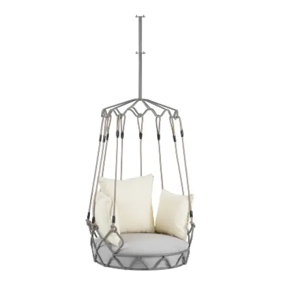 Outdoor Porch Swing Chair Hanging Basket, Patio Swing Chair with Cushion, Hanging Porch Swing for Backyard Garden Balcony, Hold Up to 300 LBS image {7}