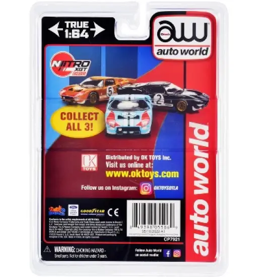 1966 Ford GT40 RHD #1 Light Blue with Stripes Limited Edition to 6000 pieces Worldwide 1/64 Diecast Model Car by Auto World image {1}