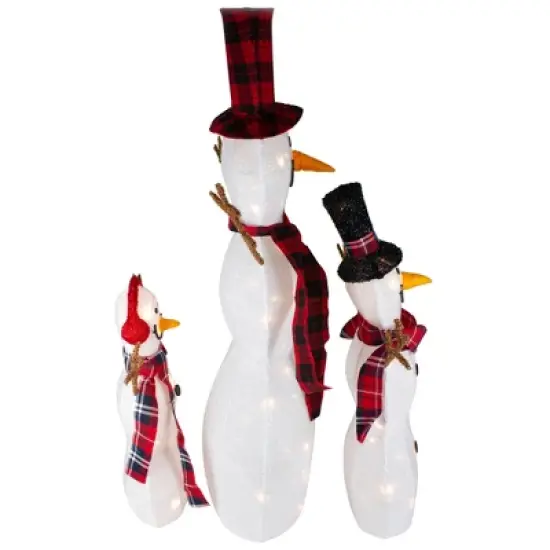 Northlight Lighted Tinsel Snowmen Family Christmas Outdoor Decorations - Clear Lights - Set of 3 image {3}
