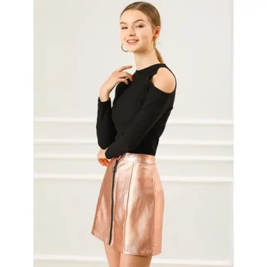 Allegra K Women's Metallic Shiny Holographic High Waist Zipper Mini Skirts image {3}