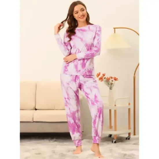 cheibear Womens Sleepwear Crew Neck Christmas Nightwear with Pants Loungewear Pajama Set image {1}