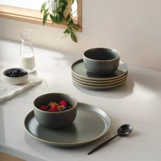 12pc Stoneware Tilley Dinnerware Set Olive Green - Threshold&trade; image {1}