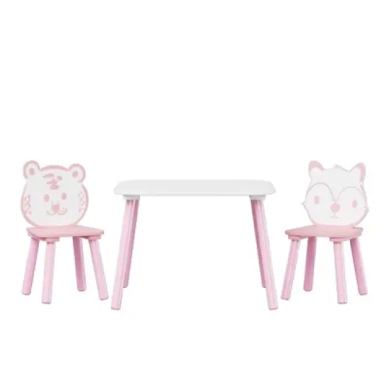 Yinvani 3-Piece Kids Table and Chair Set, Kids Activity Table for Drawing, Learning,Playroom or Nursery(Pink&White) image {1}