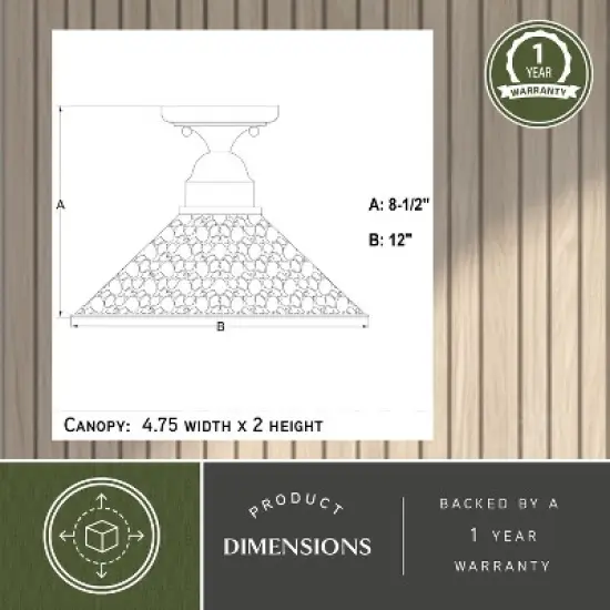 VAXCEL Outland Hammered Metal Bronze Rustic Outdoor Semi Flush Mount Ceiling Light image {5}