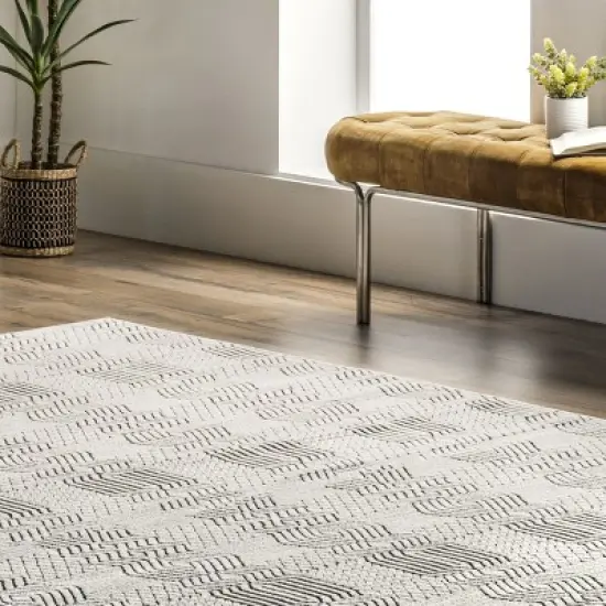 Nuloom Stacey Textured Modern Geometric Indoor and Outdoor Patio Area Rug Size 6' 7" x 9' in Color Gray image {8}