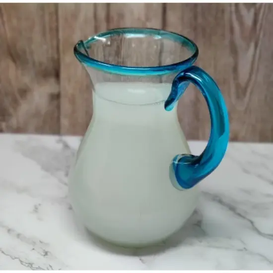 Dos Sue&ntilde;os Mexican Hand Blown  Pitcher - Aqua Rim - 84oz image {4}