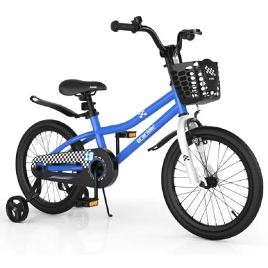 Costway 18'' Kid's Bike with Removable Training Wheels & Basket for 4-8 Years Old  White/Blue/Red/Skyblue image {11}