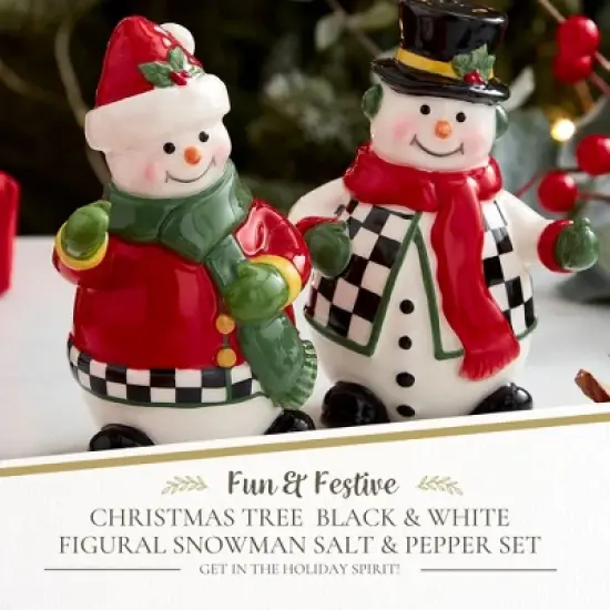 Spode Christmas Tree Snowman Salt and Pepper Shaker Set  (2 Piece) - Holiday Kitchen & Table D&eacute;cor - Festive Home Accent image {1}