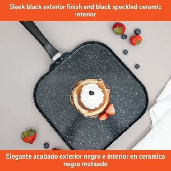 IMUSA 11" Ceramic Bistro Square Griddle Black: Pancake & Tortilla Stovetop Griddle, Aluminum, Hand Wash image {2}