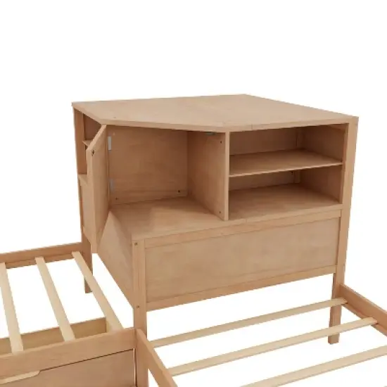 L-Shaped Combination Twin Size Bed Frame with Trundle & Drawer, 3-in-1 Low Corner Platform Bed Linked with Built-in Desk - ModernLuxe image {6}