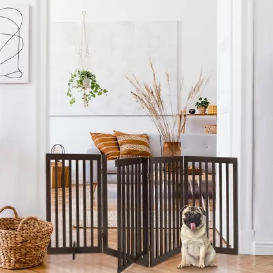 Best Choice Products 31.5in 4-Panel Freestanding Wooden Pet Gate w/ Walk Through Door, Adjustable Pen image {5}