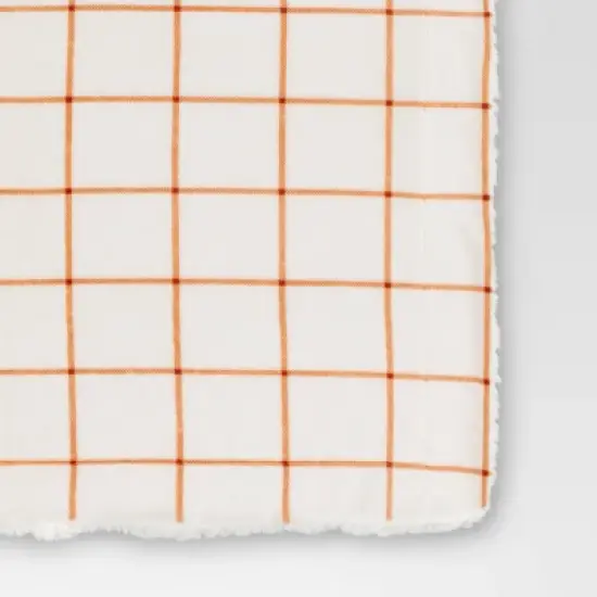 Windowpane Plush with Shearling Reverse Throw Blanket Cream/Orange - Threshold&trade; image {3}