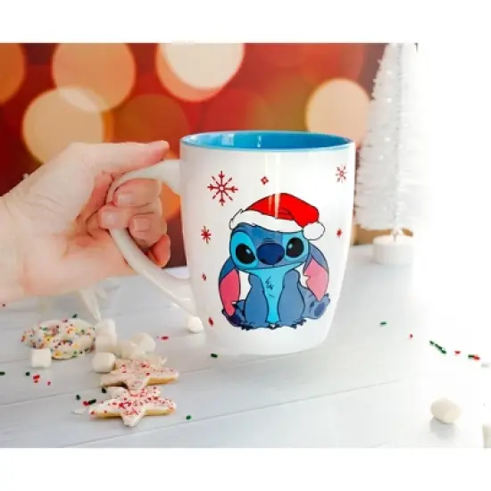 Silver Buffalo Disney Lilo & Stitch Santa Hat Jumbo Curved Ceramic Latte Mug | Holds 25 Ounces image {3}