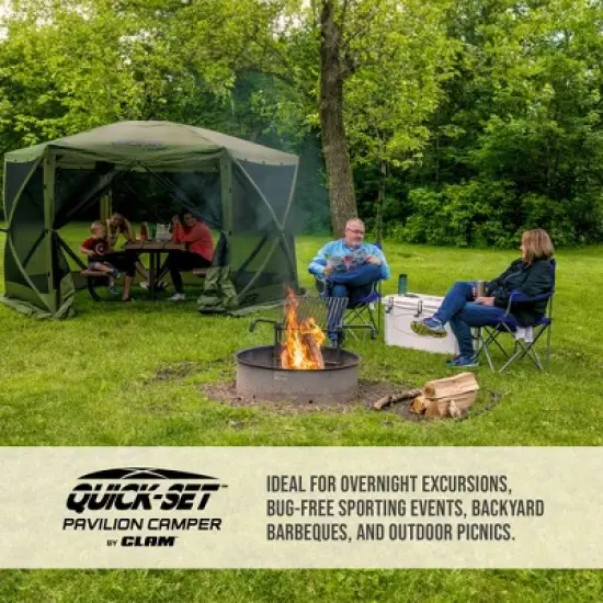 CLAM Quick-Set Pavilion Portable Pop-Up Outdoor Camping Gazebo Screen Tent Sided Canopy Shelter with Ground Stakes & Carry Bag image {2}