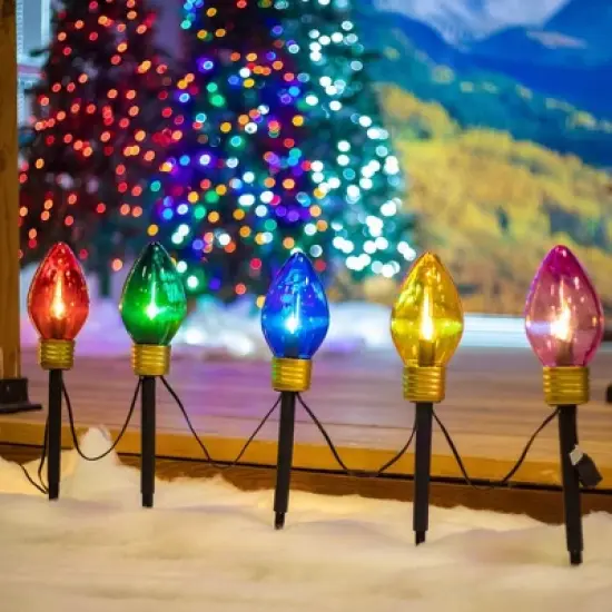 Novelty Lights 6 Feet Jumbo C7 LED Walkway Pathway Light Set, Multicolored, Comes with Light Stake image {2}