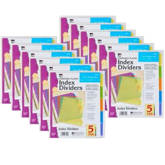 Charles Leonard Index Dividers, 5-Tab, Assorted Colors, 5 Per Pack, 12 Packs image {2}