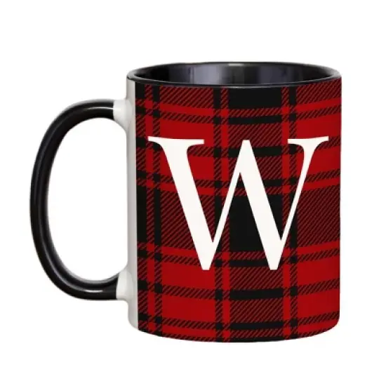 Personalization Mall Christmas Red Plaid Initial Coffee Mug image {25}