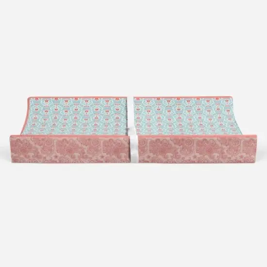 Bacati - Sophia Paisley Aqua/Coral Floret Changing Pad Cover image {5}