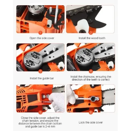 VEVOR Gas Chainsaw, 25.4CC 12" 1.2HP, Gasoline Powered Chain Saw, Handheld Cordless Petrol Chainsaws for Tree Wood Branch Cutting, Orange image {6}