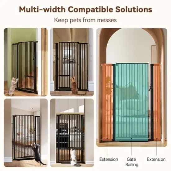 GOTGELIF Pet Gate 55.1" Extra Tall 29.5-40.6" Wide Auto Close Pressure Mount Gate - Adjustable Cat Door image {3}