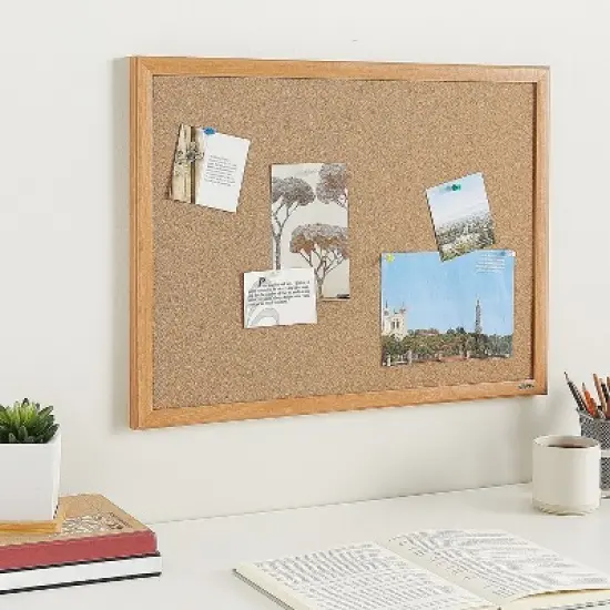HITOUCH BUSINESS SERVICES Standard Durable Cork Bulletin Board Oak Frame 2'W x 1.5'H 52460/28669 image {3}