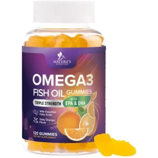Omega-3 Gummies, Fish Oil Gummies for Adults & Kids, Vitamins, EPA & DHA Fish Oil Fatty Acids Gummy Supplement - 120 Gummies By Nature's Nutrition image {8}