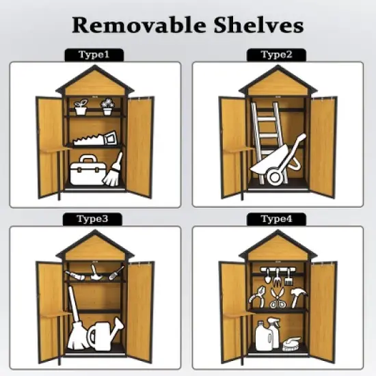 Outdoor Storage Cabinet Weatherproof Wood Storage Shed with Waterproof Roof Removable Shelves Foldable Table Hooks 69 Inches Garden Tool Shed image {5}