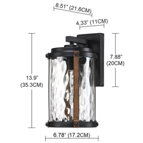 Water Glass and Wood Finish Outdoor Wall Light Black - Wellfor image {8}