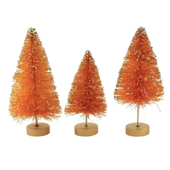 Bethany Lowe 4.5 Inch Mini Bottle Brush Tree Set Halloween Decorative Tree Set , Halloween Decor Glittered (7PC) image {1}
