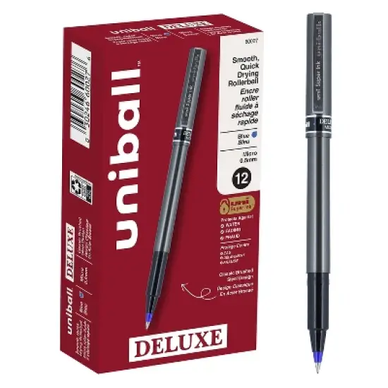 uni-ball Deluxe Rollerball Pens Micro Point Blue Ink 12/Pack (60027) image {8}