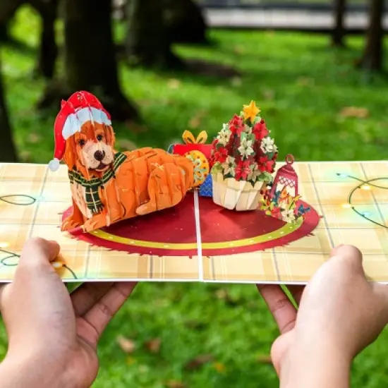 Paper Love 3D Christmas Dog Pop Up Card, 100% Recycled and Eco-Friendly, 8" x 6" Cover - With Envelope and Note Tag image {2}