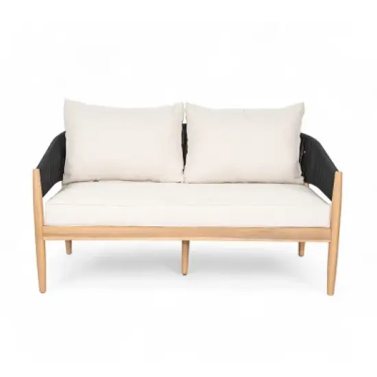 Outdoor Acacia Wood Loveseat,Modern Patio Rope Weave Loveseat with Wood Frame,Lounge Loveseat with Cushion for Garden or Deck-Coolbibila image {1}