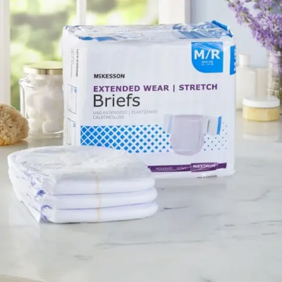 McKesson Extended Wear Stretch Briefs, Incontinence, Maximum Absorbency, Unisex, Medium, 14 Count, 4 Packs, 56 Total image {5}