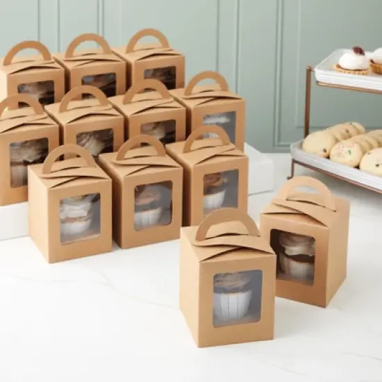 Juvale Single Cupcake Boxes with Inserts, Individual Disposable Kraft Paper Containers for Pastry, Dessert (3.7 x 4.2 x 3.7 In, 50 Pack) image {2}