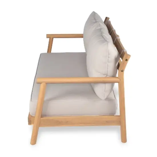 Christopher Knight Home Shane 50" Rustic Outdoor Acacia Wood Loveseat with Water-Resistant Cushion image {4}