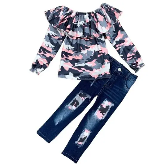 Girls Can't See Me Camo Patched Jeans Set - Mia Belle Girls image {2}