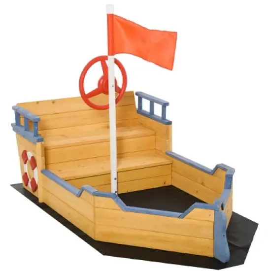 INFURNIC Baby Activity Gyms Wooden Pirate Sandbox with Bench Seats and Storage for Backyard Fun, Multicolor, 62.3"*30.8"*18" image {5}