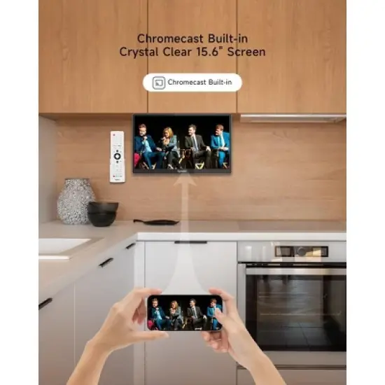 SYLVOX 15.6" Smart Kitchen TV, 1080P FHD Flip-Down Under Cabinet TV, Newest Google TV with App Store, Google Assistant, 12-Volt Smart TV for Kitchen image {8}
