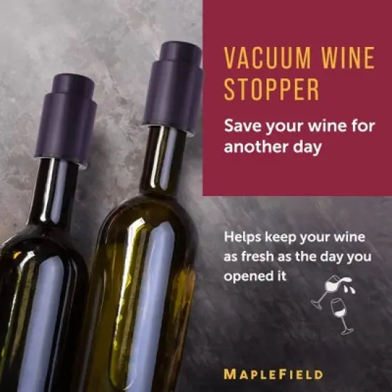 Maplefield Vacuum Wine Stoppers - Leak-Proof Vacuum Pump Wine Preserver - Resealable Wine Vacuum Stopper - Plastic - 2 Pack, Purple image {1}