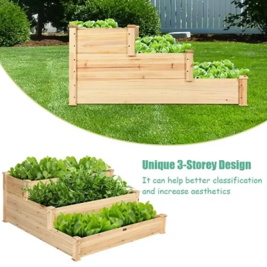 Costway 3 Tier Wooden Raised Garden Bed Planter Kit Outdoor Grow Flower Vegetables image {4}