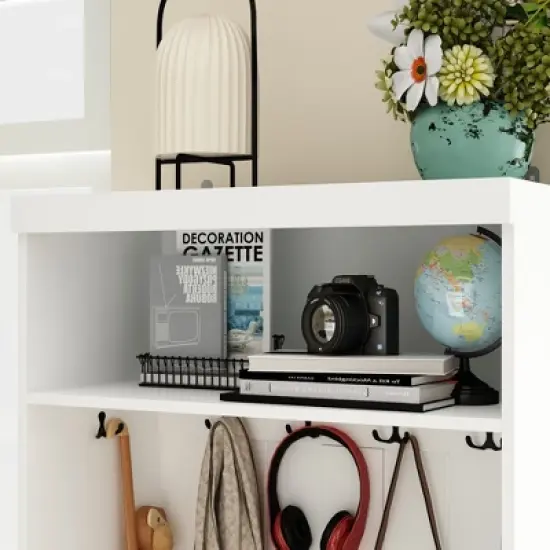 Famapy White Hall Tree Shelf Rack Shoe Storage Coat Organizer Cabinet image {4}