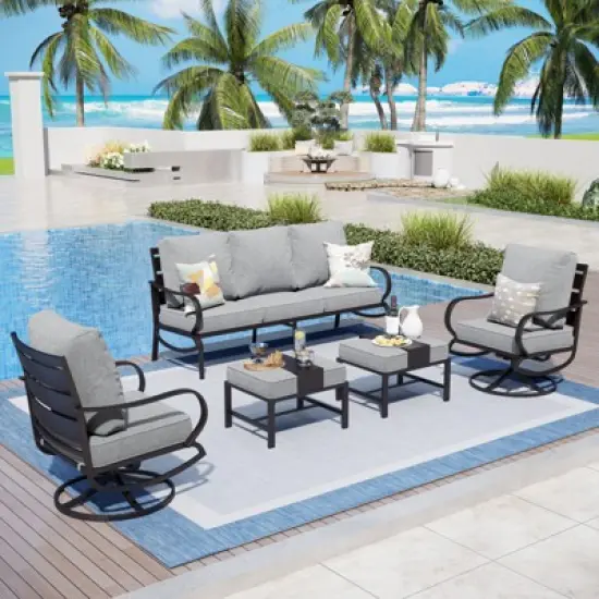Captiva Designs 5pc Metal Patio Furniture Conversation Set with Swivel Chairs and Ottomans for Garden Porch Backyard image {10}