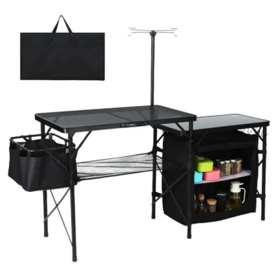 MUKE Portable Camping Kitchen Table with Storage, Light Pole & Side Hooks, Folding Outdoor Cook Station for Picnic image {8}